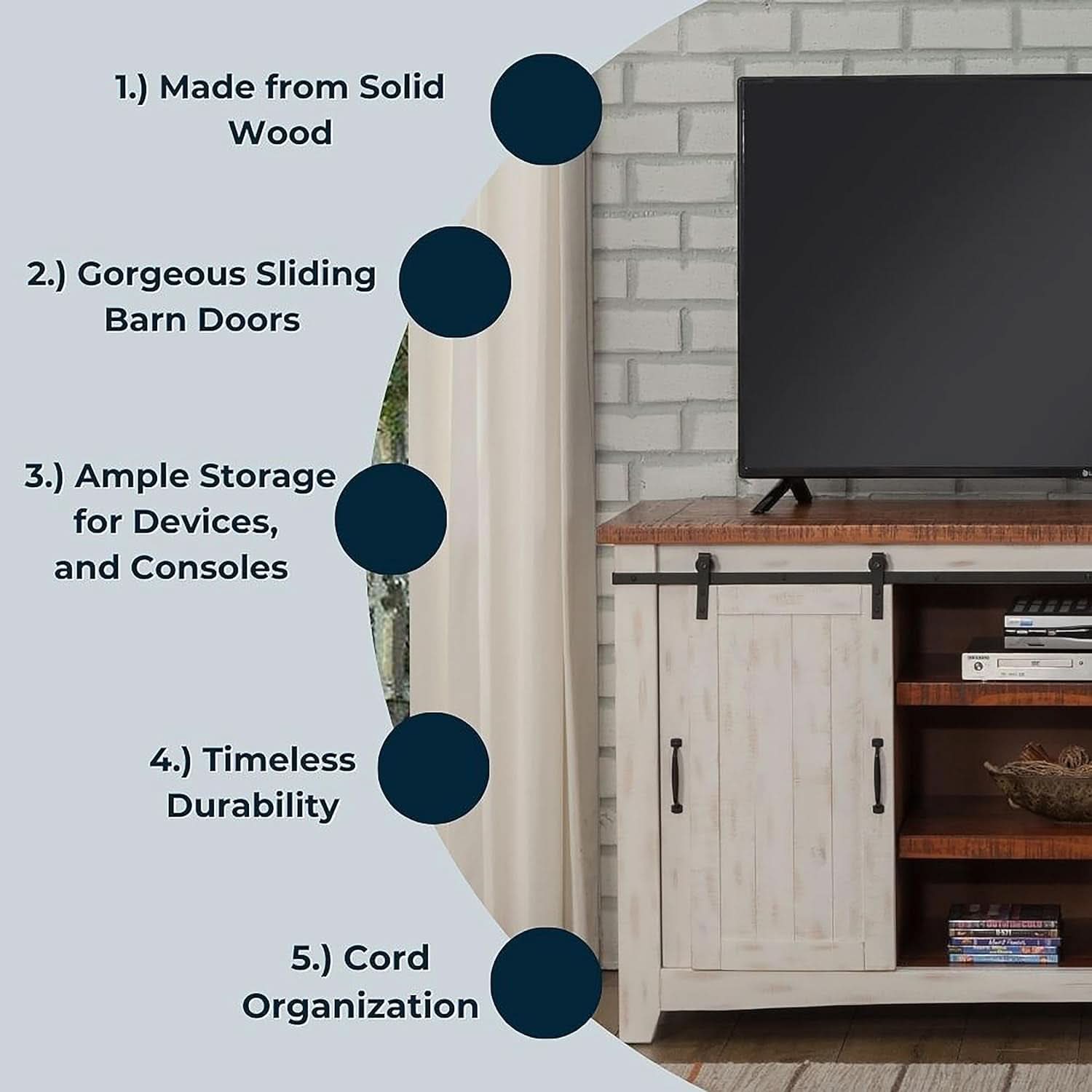 65 Inch Solid Wood TV Stand With Ample Storage Cabinet