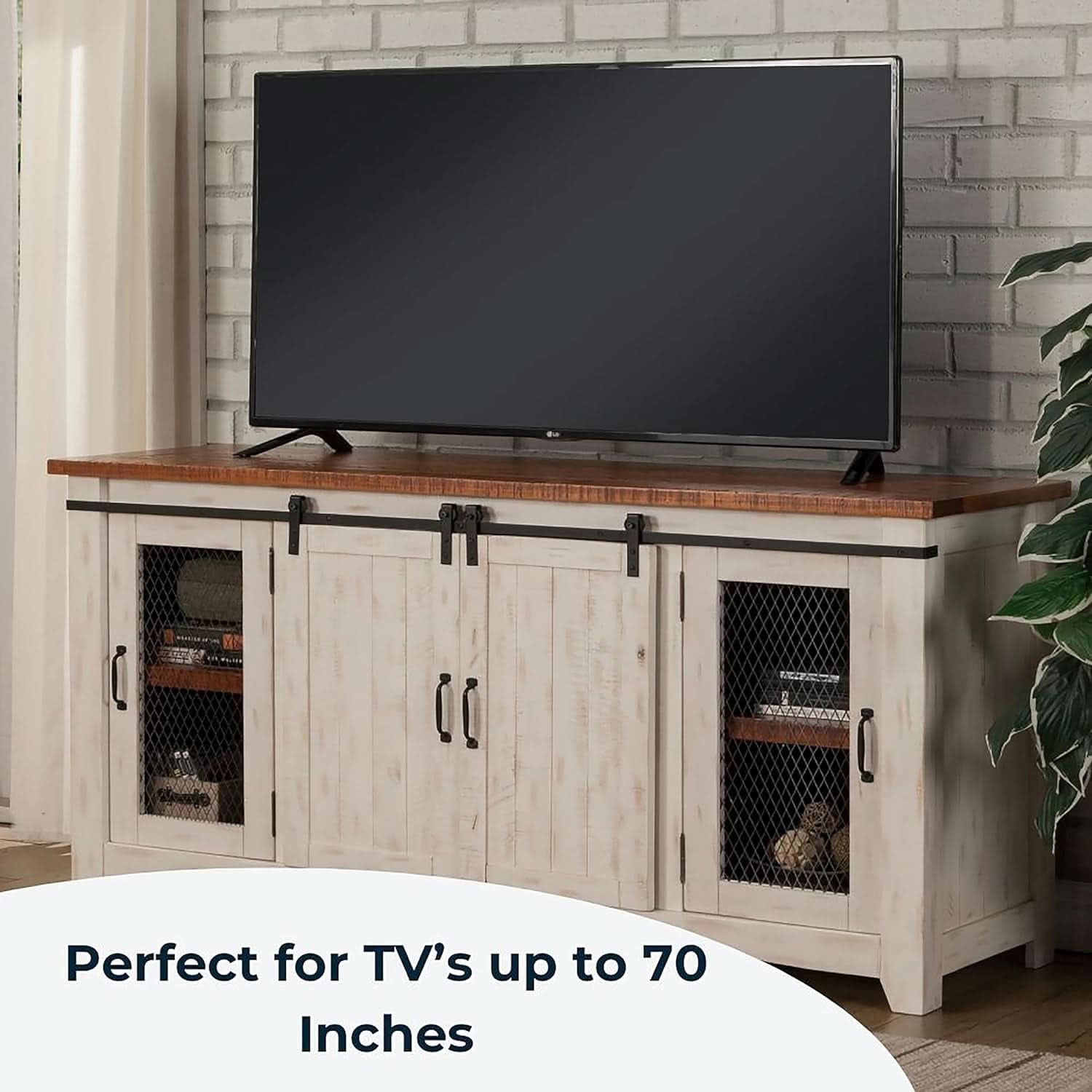 65 Inch Solid Wood TV Stand With Ample Storage Cabinet