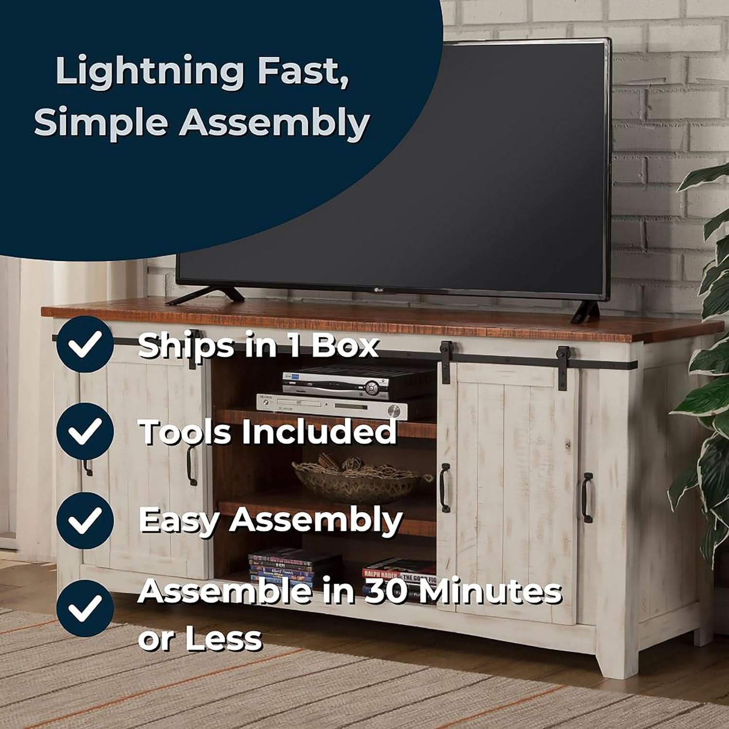 65 Inch Solid Wood TV Stand With Ample Storage Cabinet