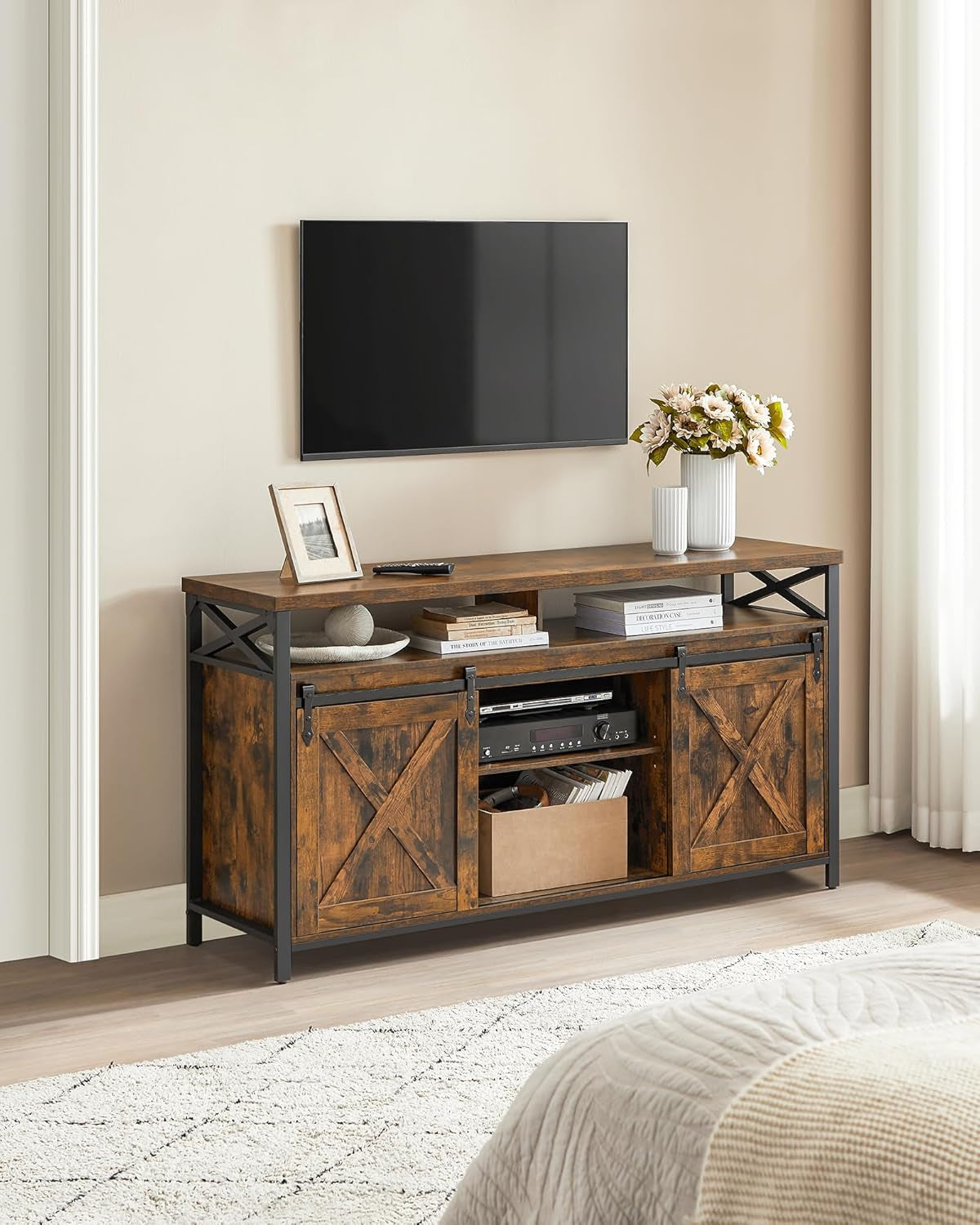 65 Inch TV Stand With Adjustable Shelves Brown And Black