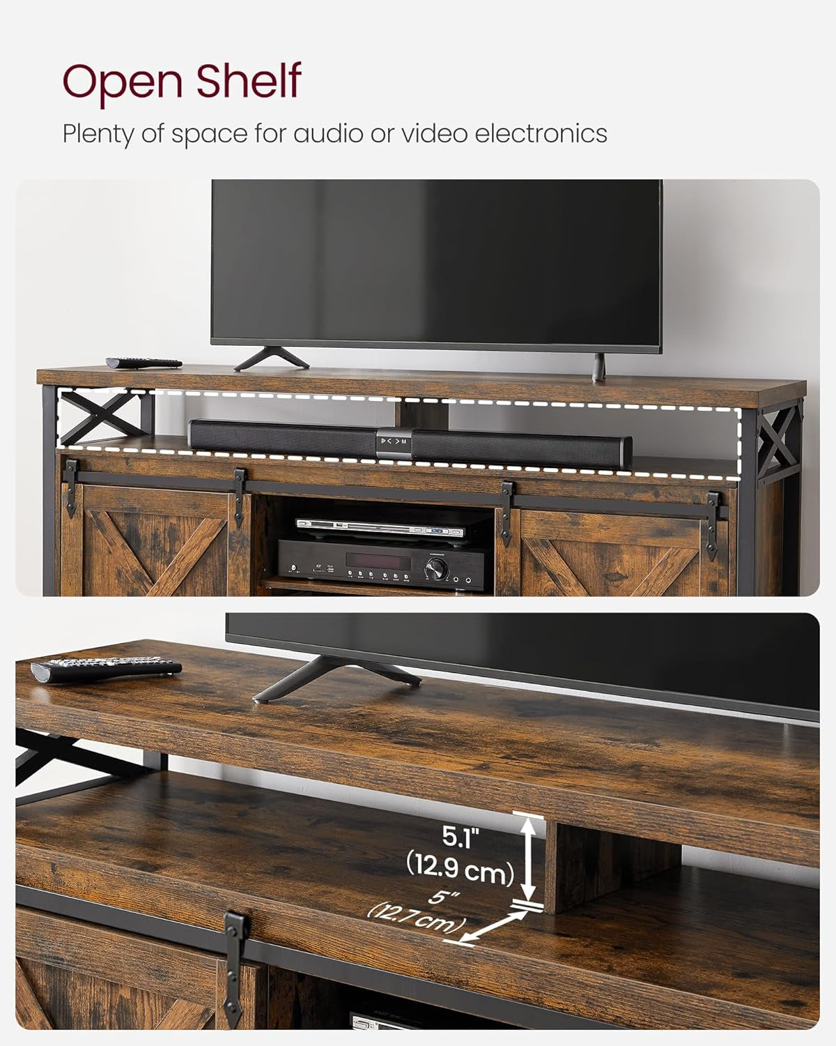 65 Inch TV Stand With Adjustable Shelves Brown And Black