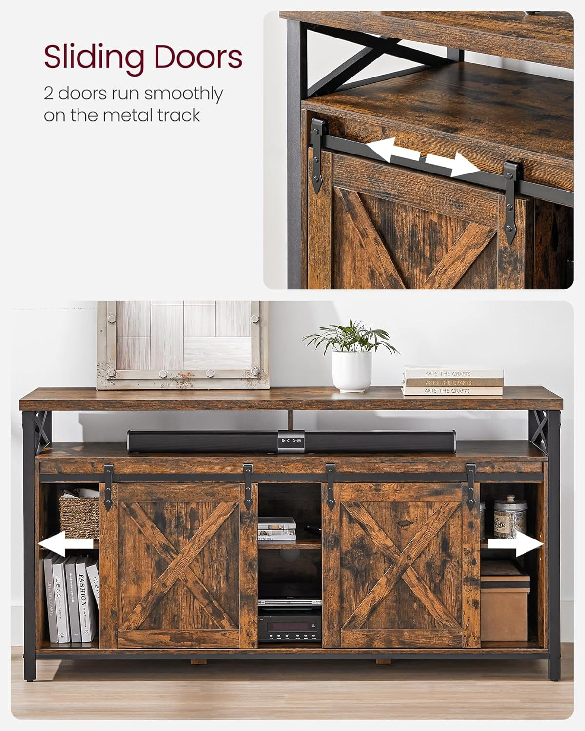 65 Inch TV Stand With Adjustable Shelves Brown And Black
