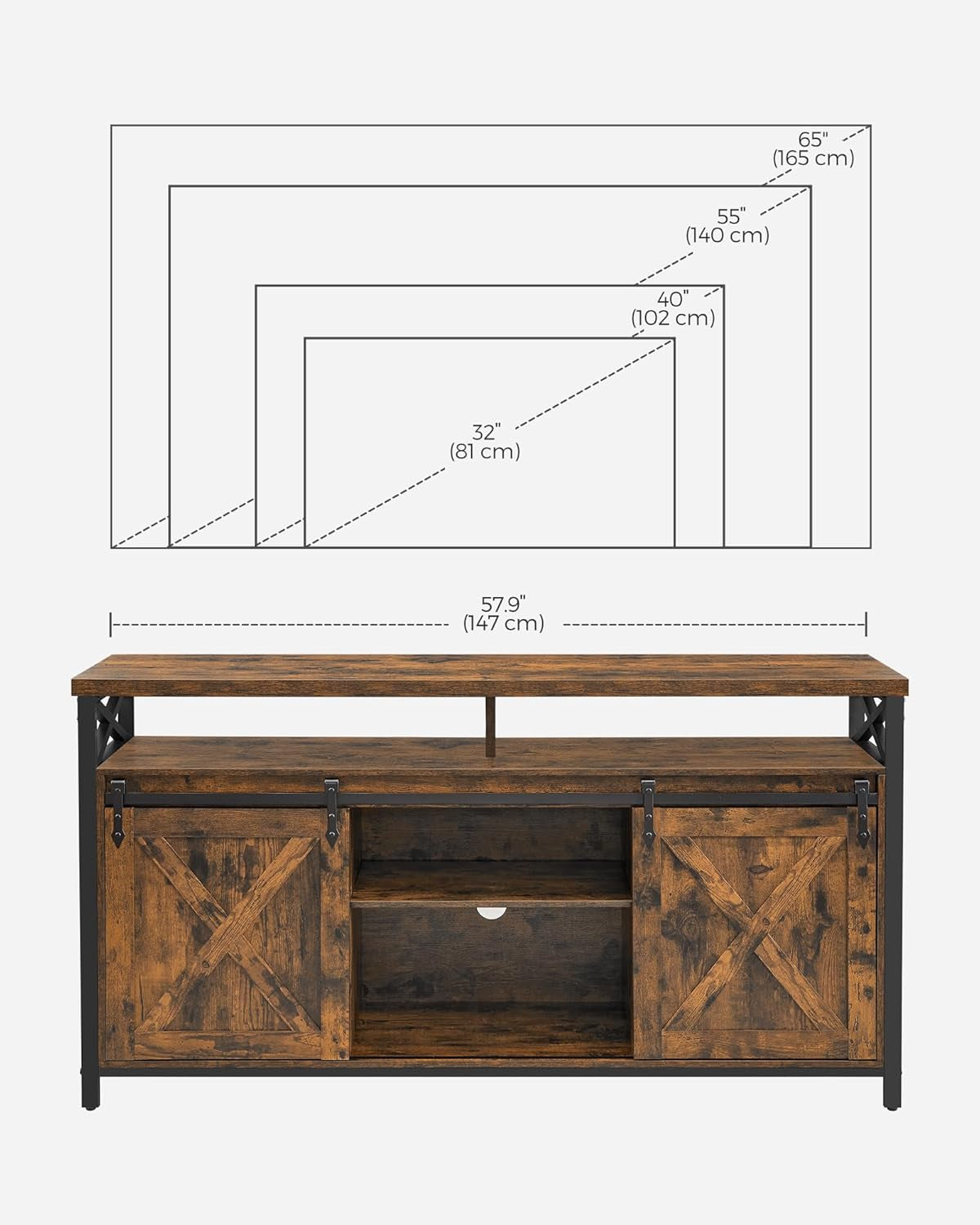 65 Inch TV Stand With Adjustable Shelves Brown And Black