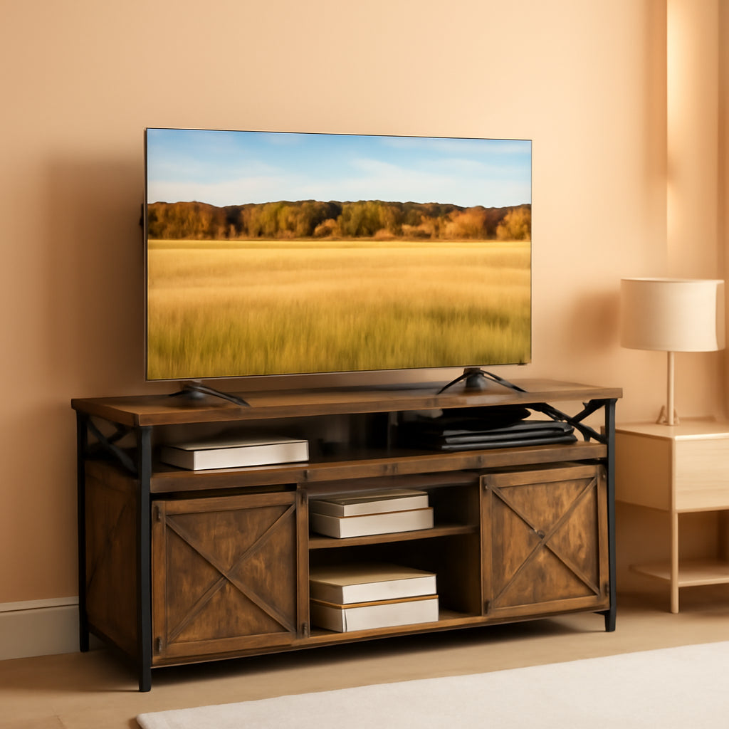 65 Inch TV Stand With Adjustable Shelves Brown And Black