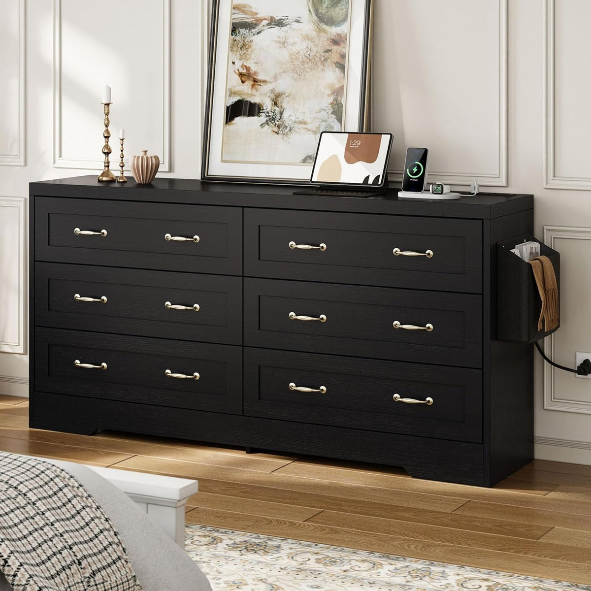 65 Inch TV Stand With Power Outlets And Entertainment Console