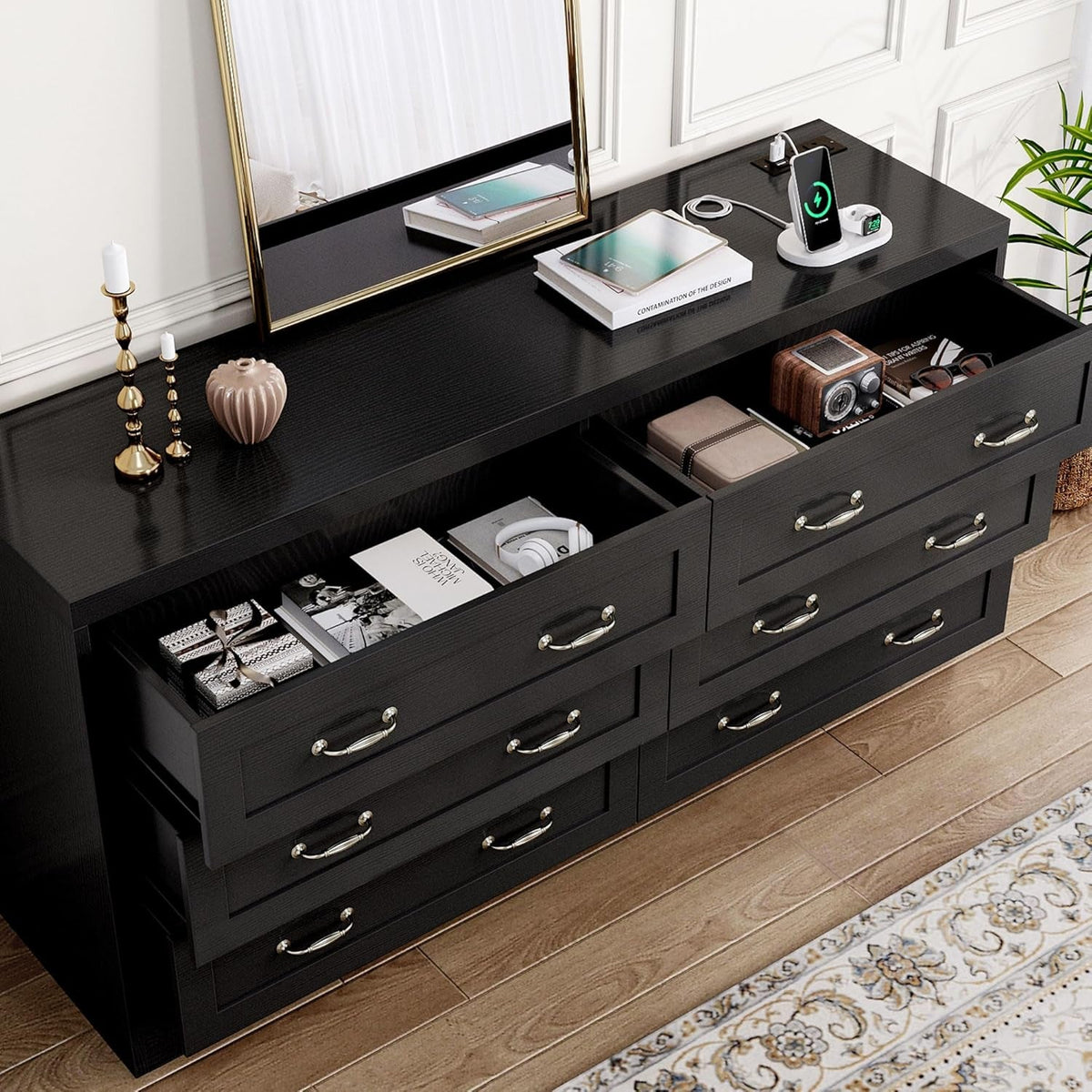 65 Inch TV Stand With Power Outlets And Entertainment Console