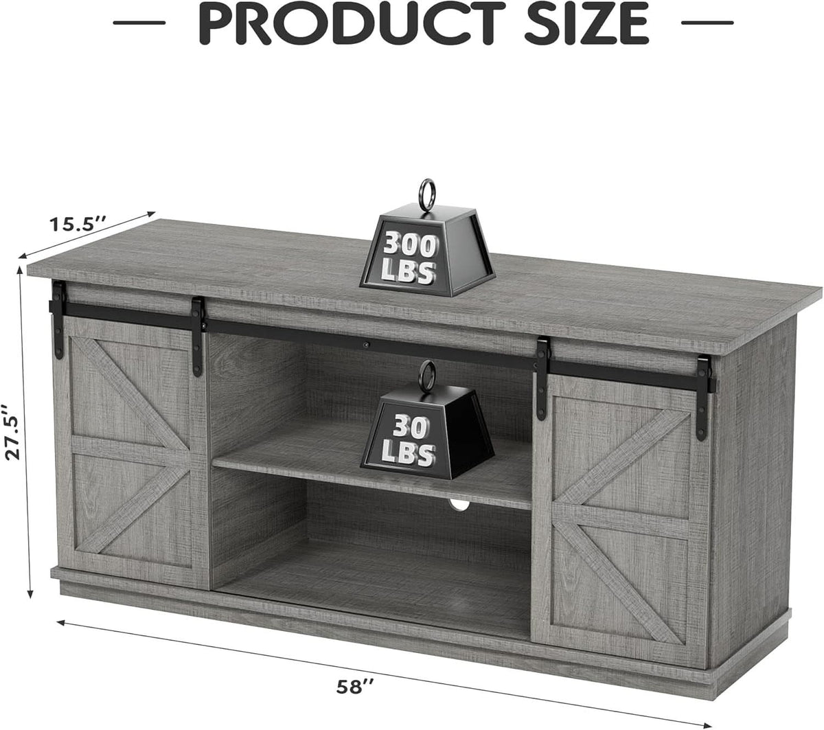 65 Inch TV Stand With Sliding Barn Doors Media Console