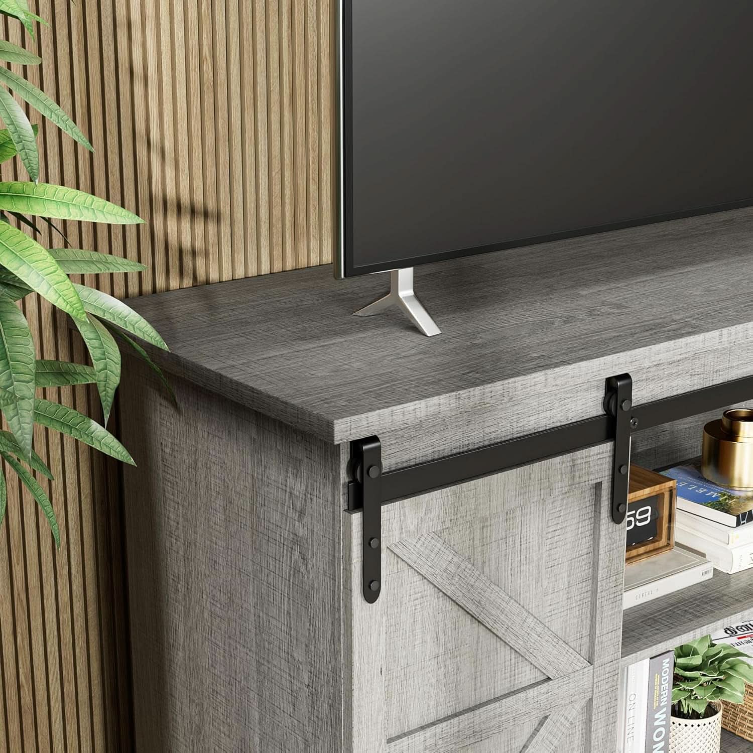 65 Inch TV Stand With Sliding Barn Doors Media Console