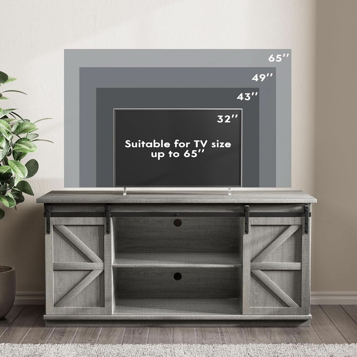 65 Inch TV Stand With Sliding Barn Doors Media Console
