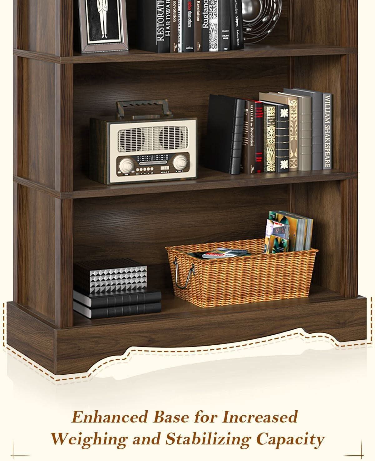 65-Inch Tall Brown Wooden Bookshelf With Five Tiers