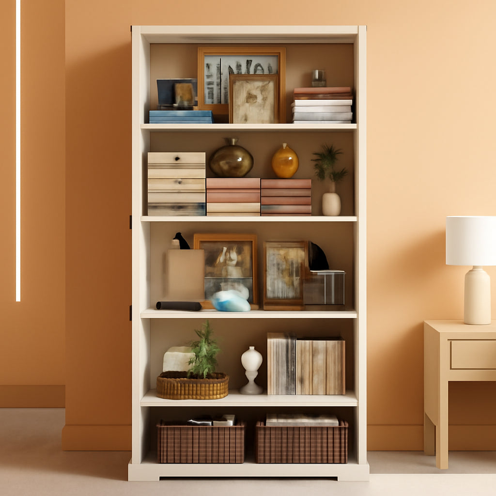 65 Inch Tall Wood Bookcase With Five Shelves Floor Standing