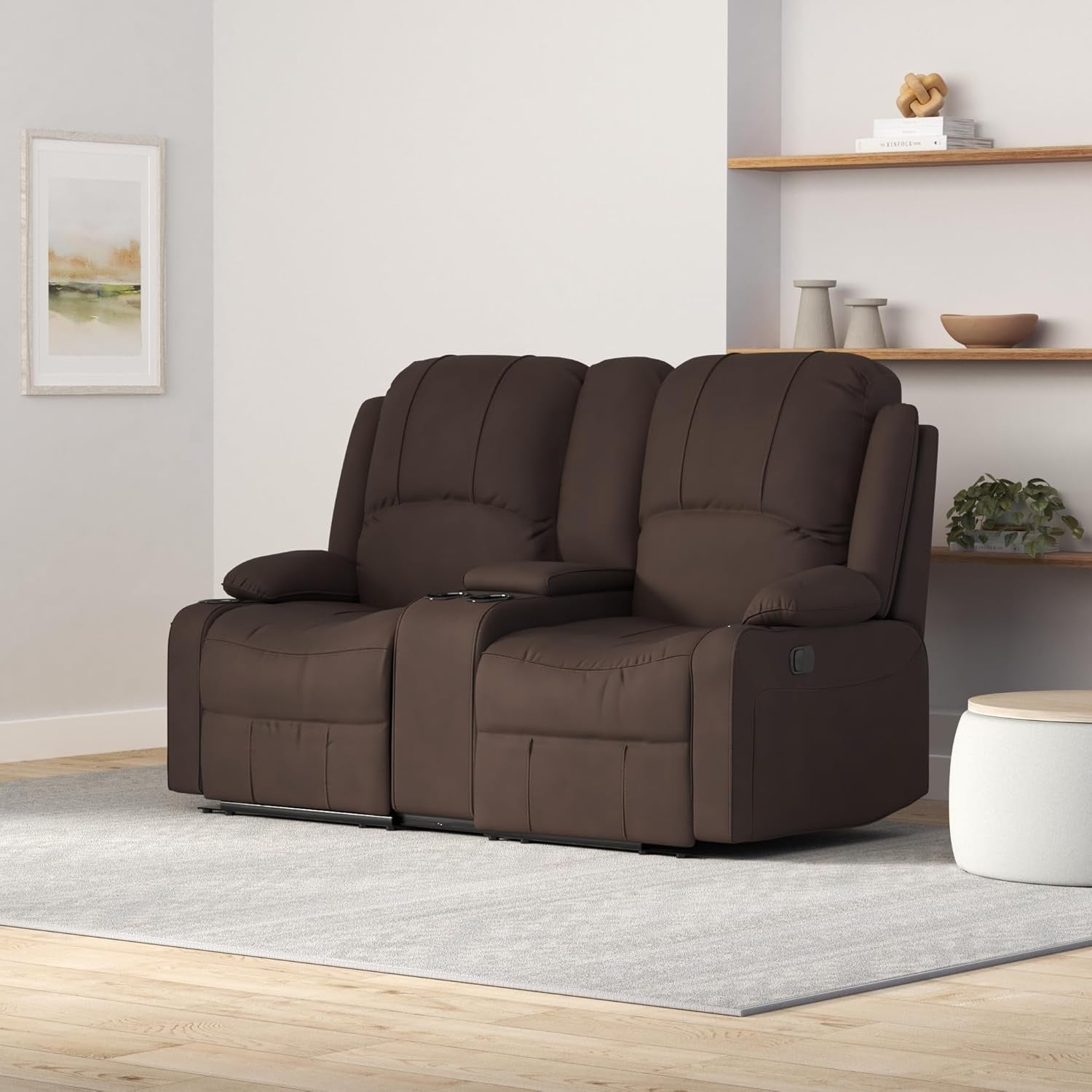 65 Inch Wall Hugger RV Recliner Sofa With Console Chocolate