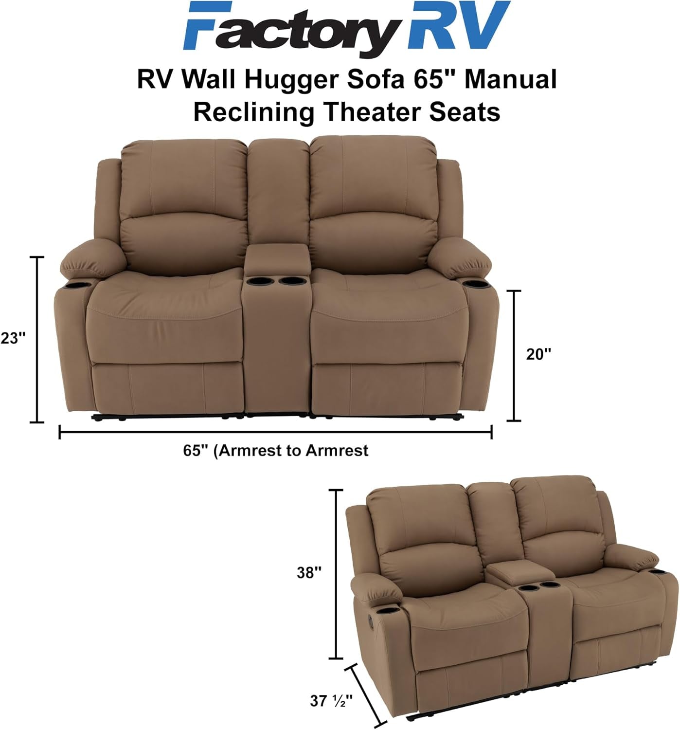 65 Inch Wall Hugger Reclining RV Theater Seats With Console