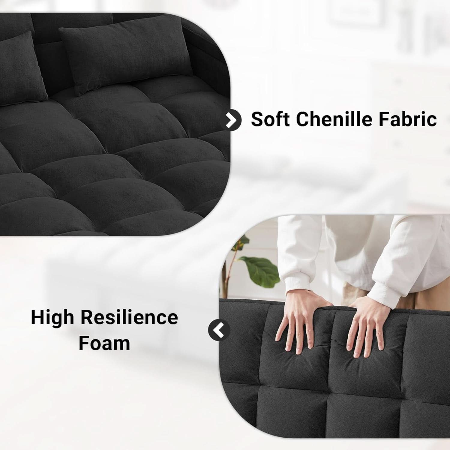 65Inches Transformable Sleeper Sofa Bed Black USBPort