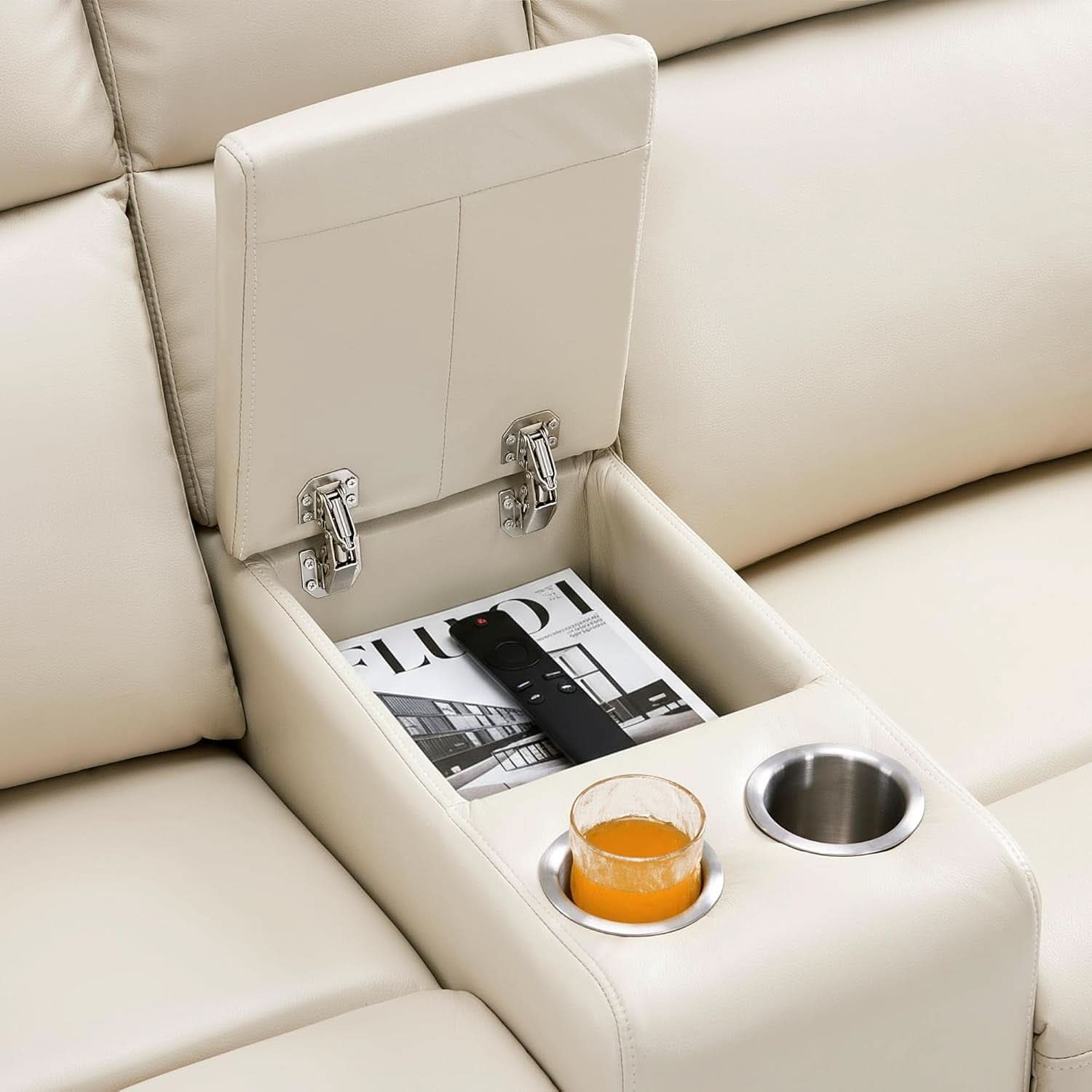 65.7 Inch Wall Hugger Recliner Loveseat Beige USB C