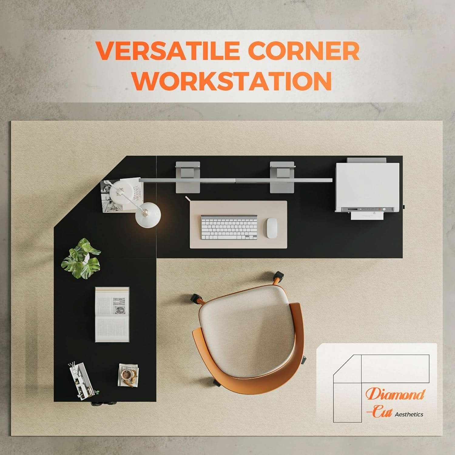 66 Inch Black L Shaped Corner Computer Desk CPU Stand
