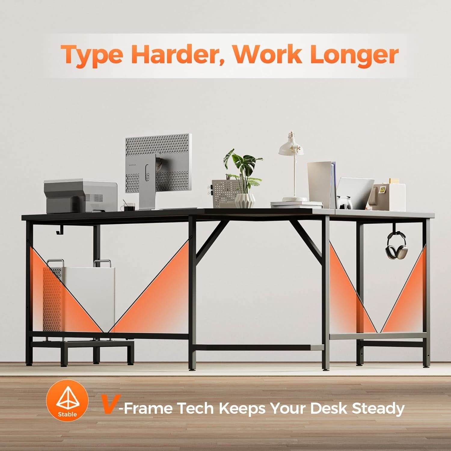 66 Inch Black L Shaped Corner Computer Desk CPU Stand