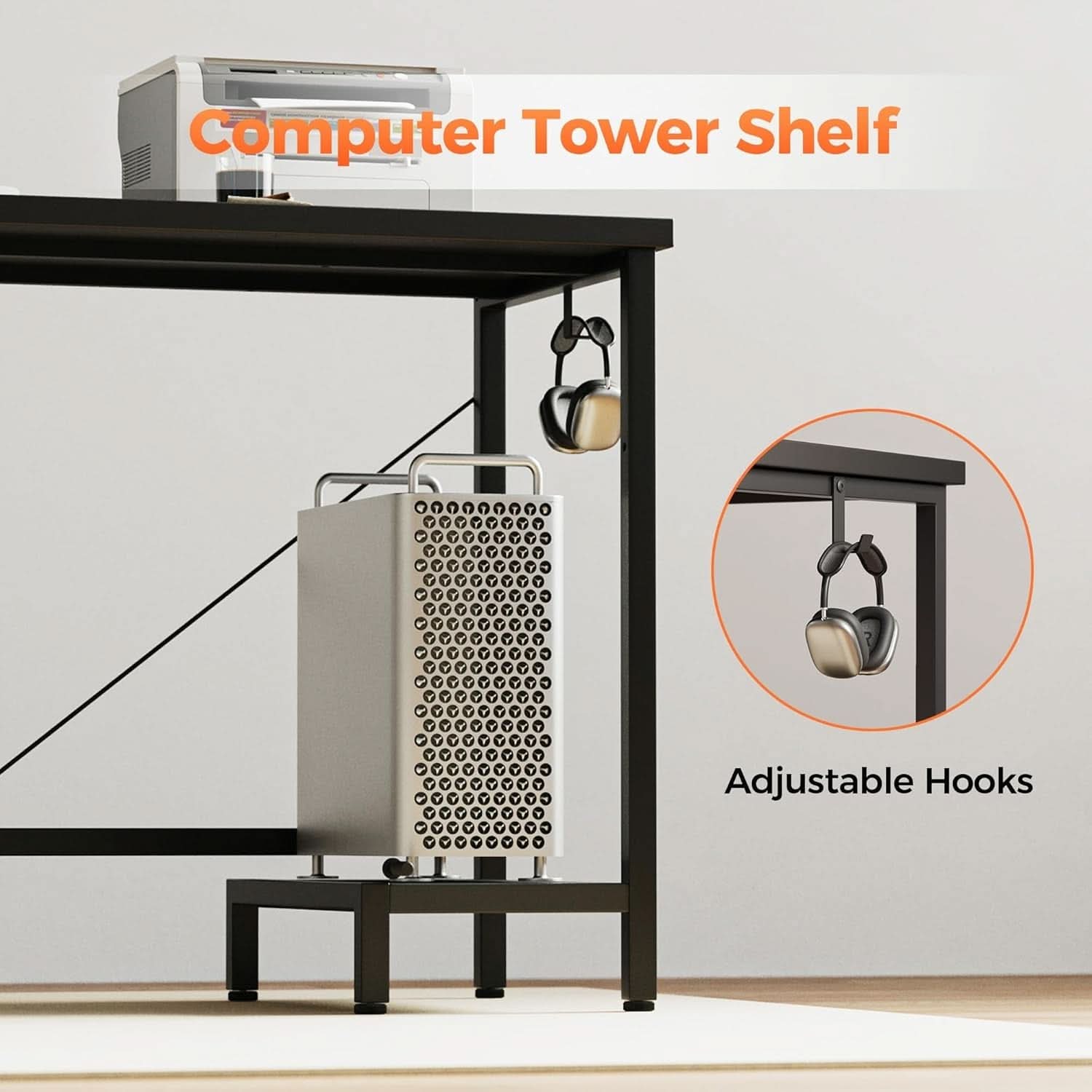 66 Inch Black L Shaped Corner Computer Desk CPU Stand