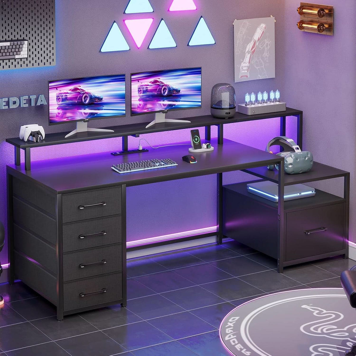 66 Inch Computer Desk 5 Drawers For Home Office Workspace