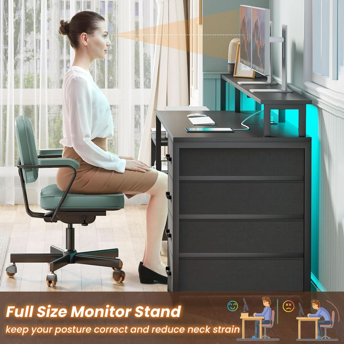 66 Inch Computer Desk 5 Drawers For Home Office Workspace