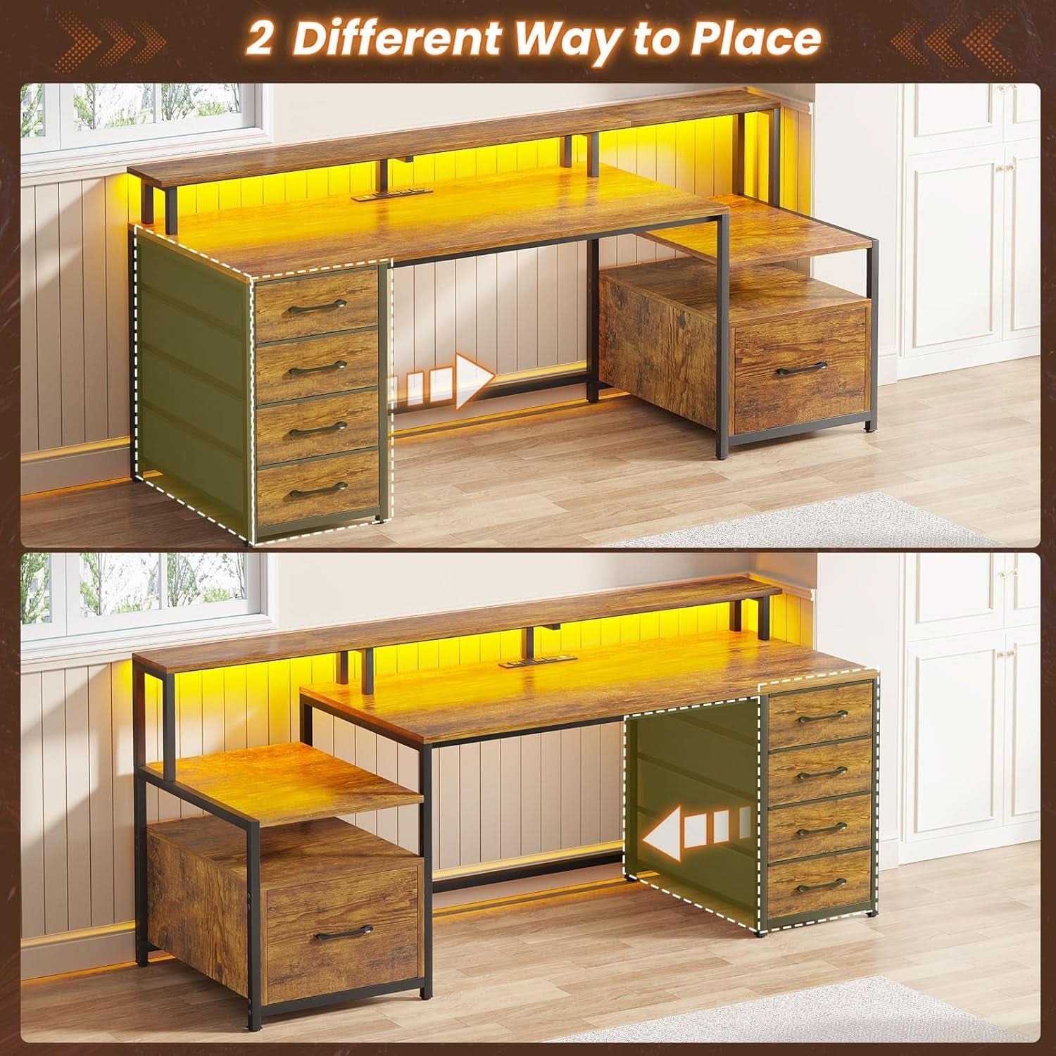 66 Inch Home Office Desk Rustic Brown Durable Construction