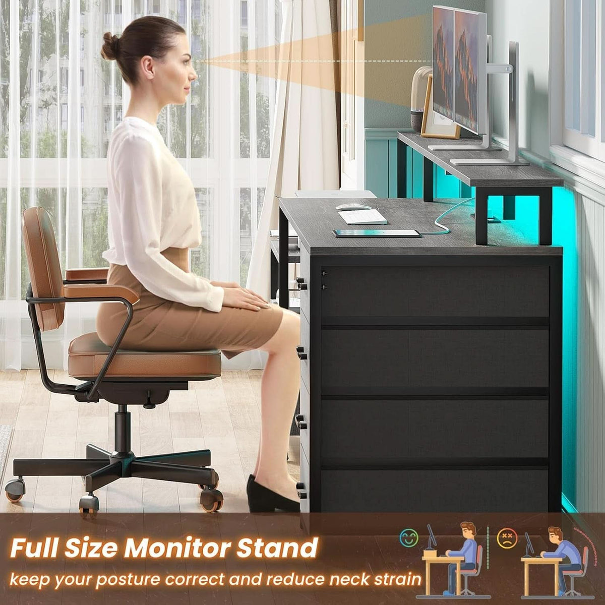 66 Inch Home Office Desk With File Drawer For Computer