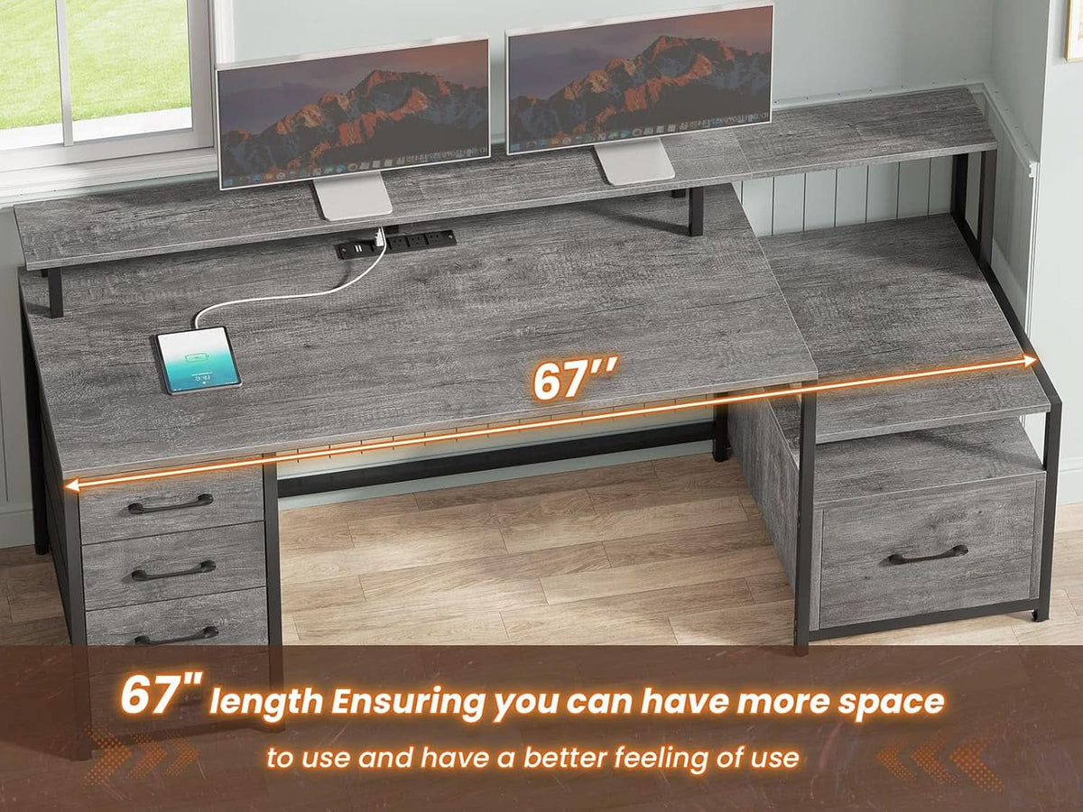 66 Inch Home Office Desk With File Drawer For Computer