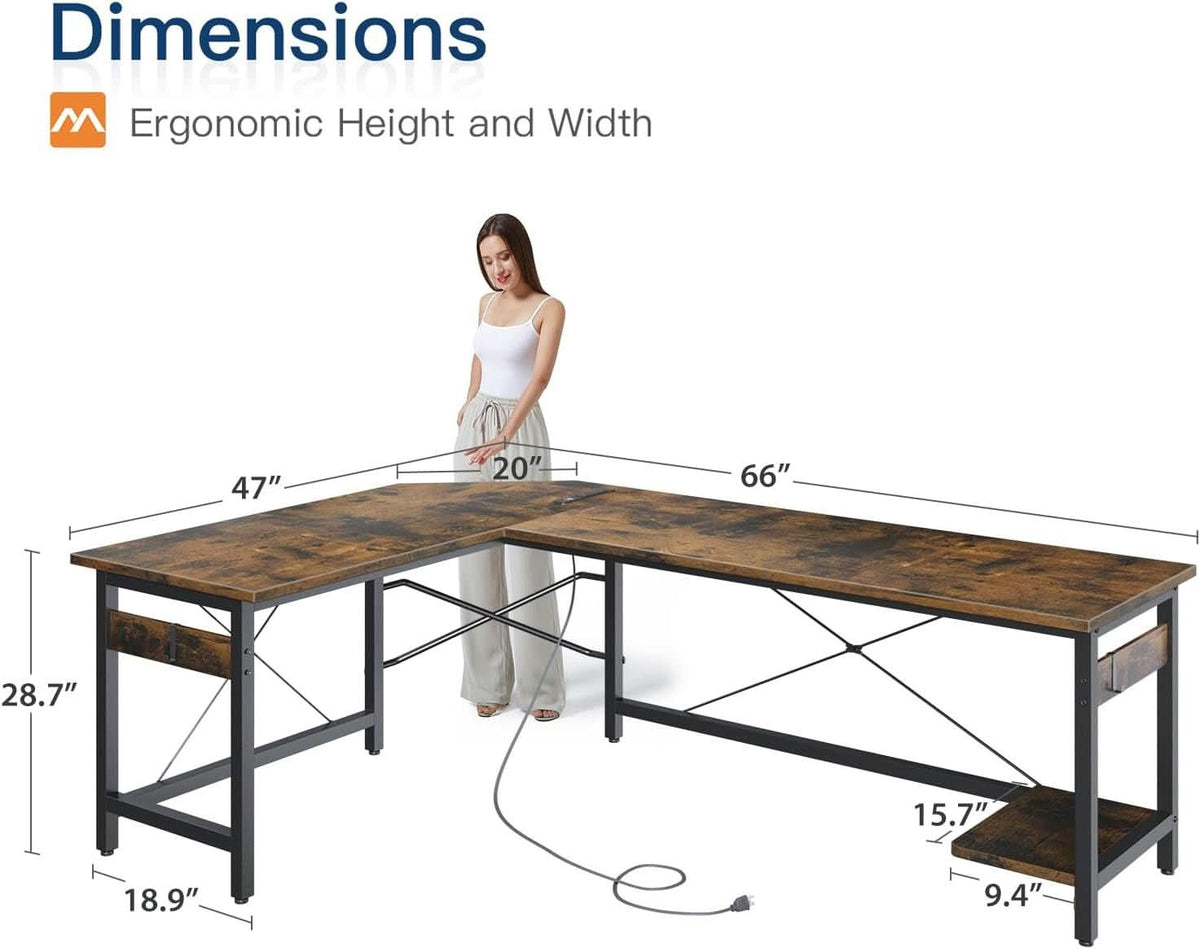66 Inch L Shaped Gaming Desk With USB Ports CPU Stand