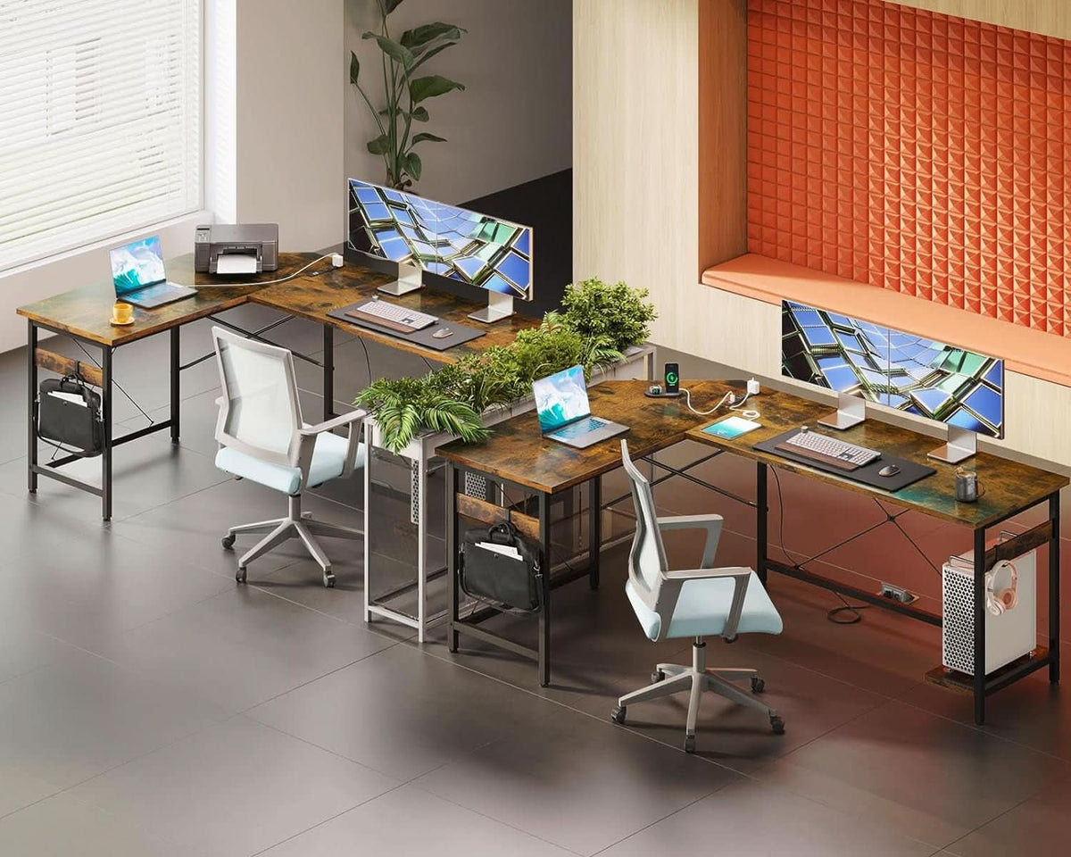 66 Inch L Shaped Gaming Desk With USB Ports CPU Stand