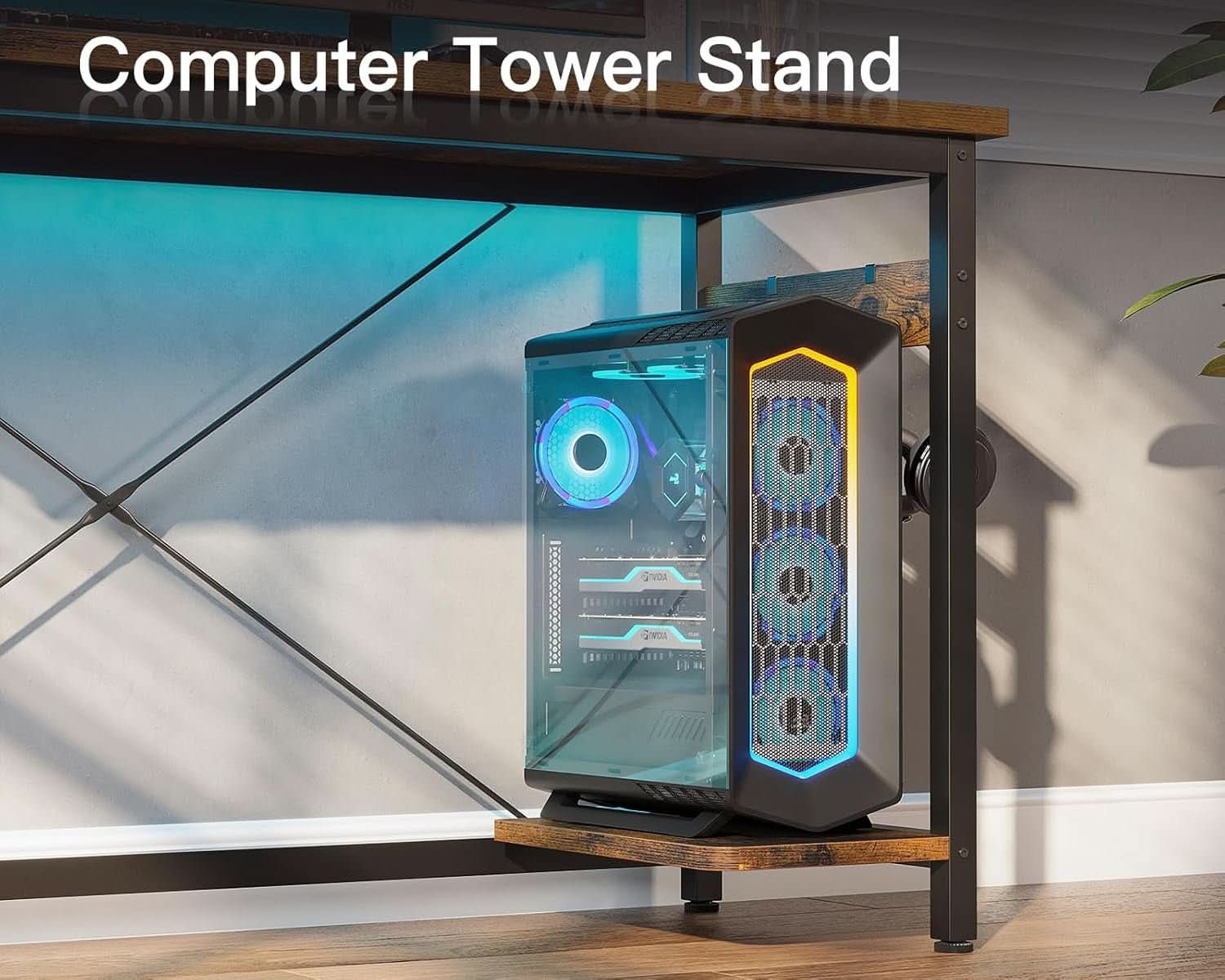 66 Inch L Shaped Gaming Desk With USB Ports CPU Stand