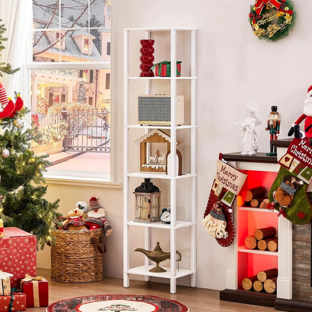 66 Inch Tall Bookshelf 6 Tier Slim Storage Display