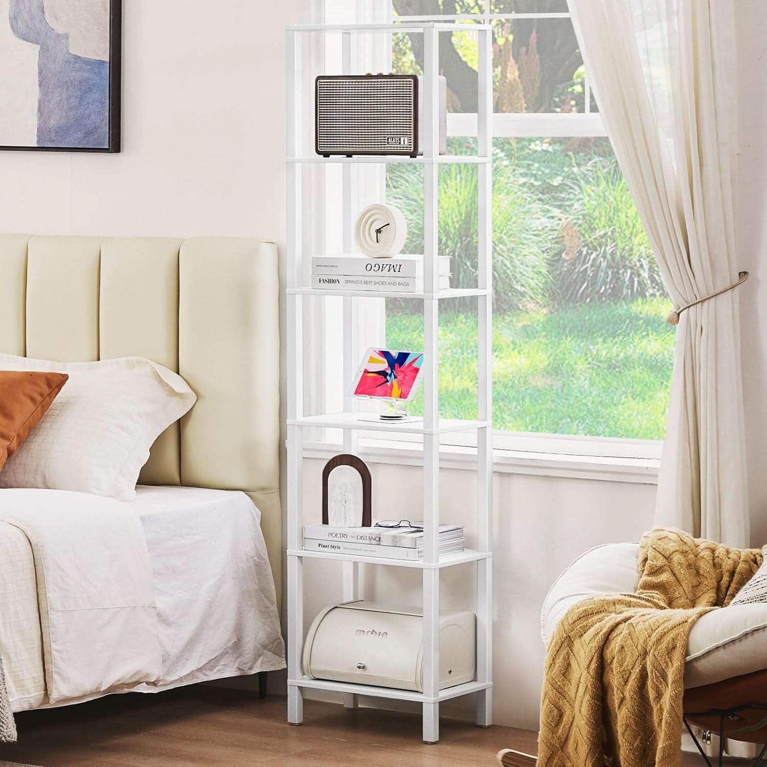 66 Inch Tall Bookshelf 6 Tier Slim Storage Display