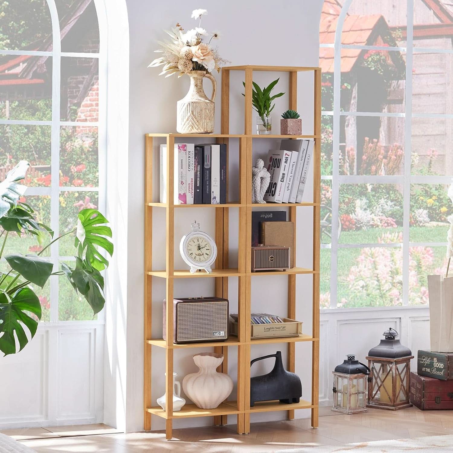 66In Tall 6 Tier Narrow Wood Bookcase Slim Shelf Living Room
