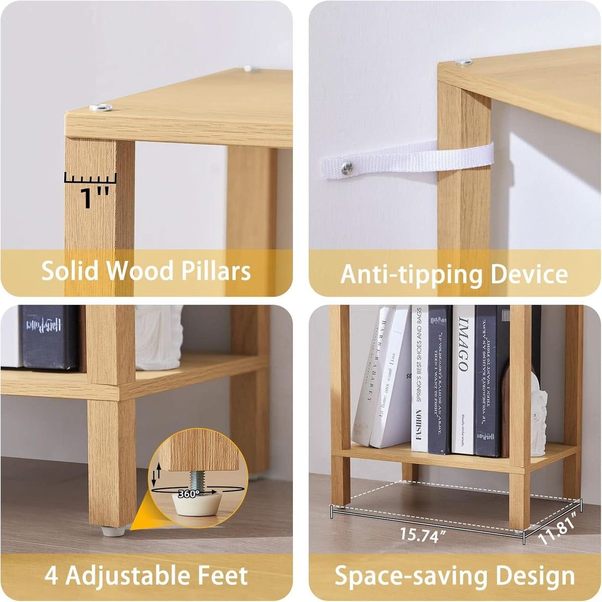 66In Tall 6 Tier Narrow Wood Bookcase Slim Shelf Living Room