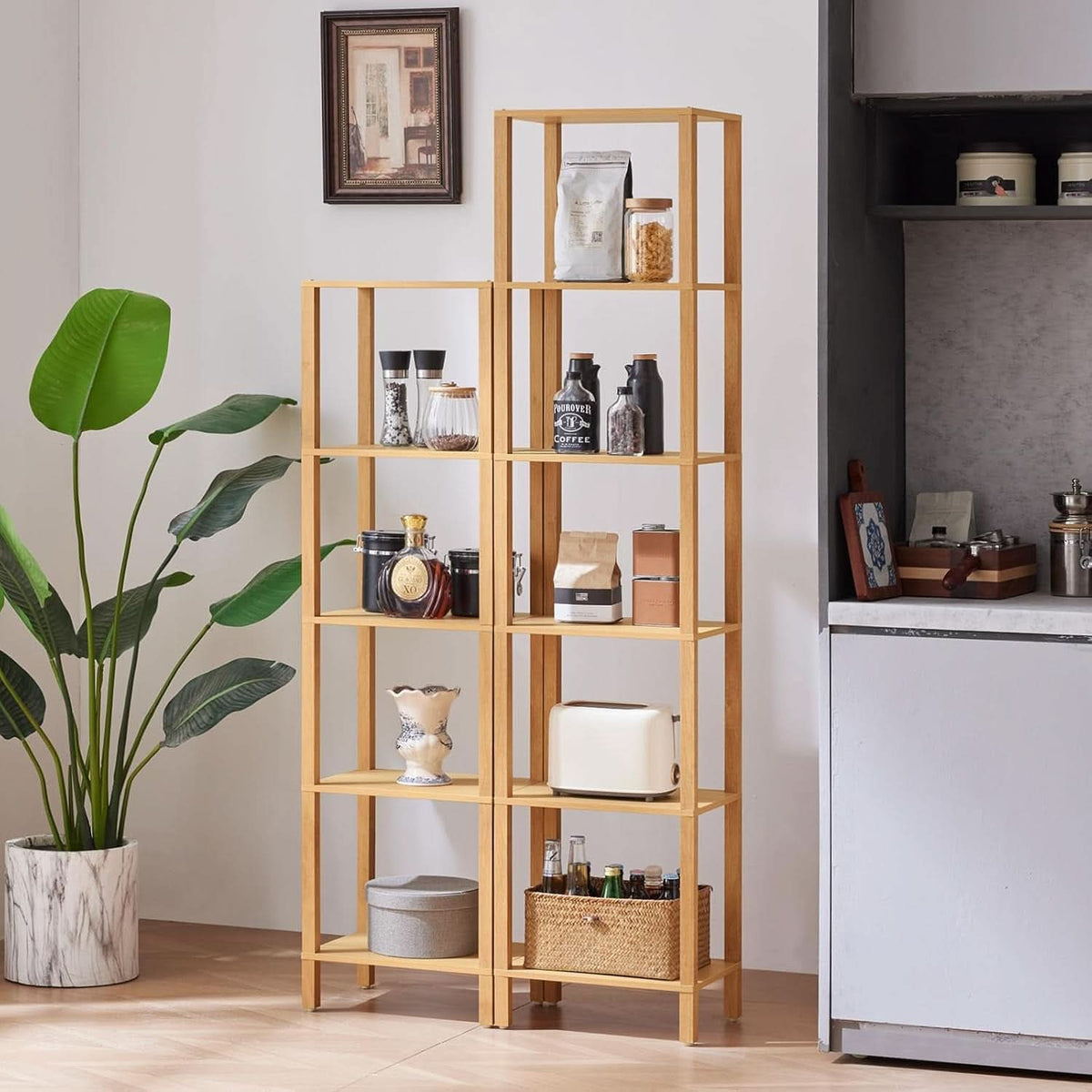 66In Tall 6 Tier Narrow Wood Bookcase Slim Shelf Living Room