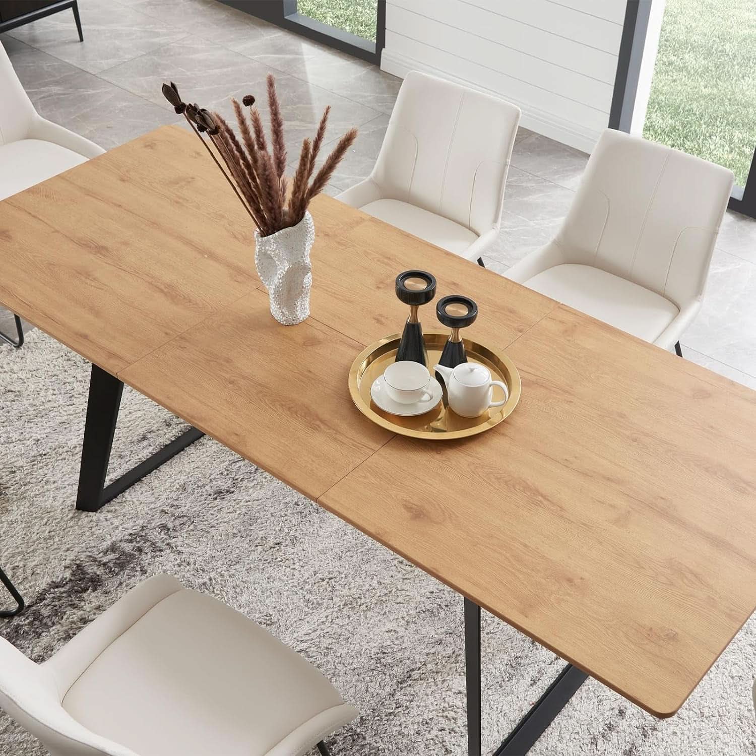 67 Inch Expandable Dining Table Set With Six Chairs