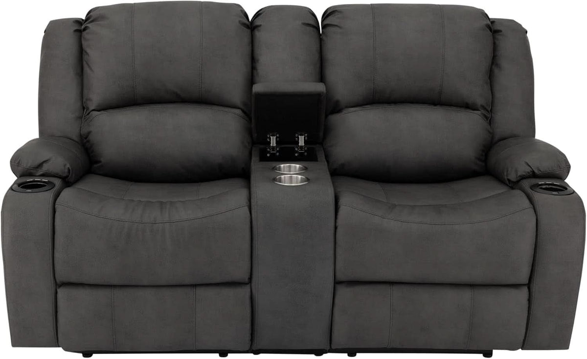67 Inch Powered Wall Hugger Recliner Sofa Gunmetal Fabric