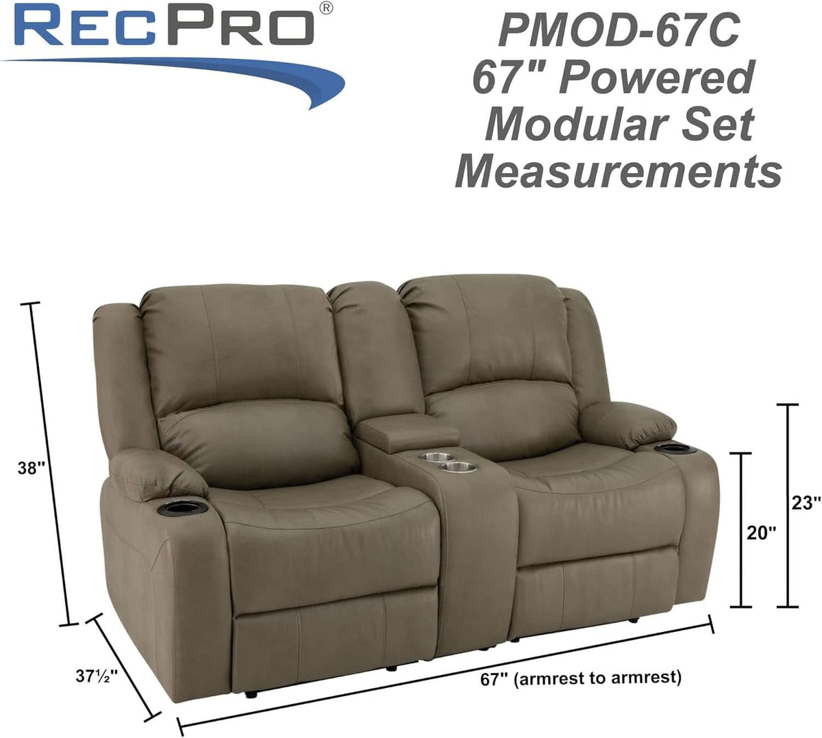 67 Inch Putty Powered RV Wall Hugger Recliner Sofa
