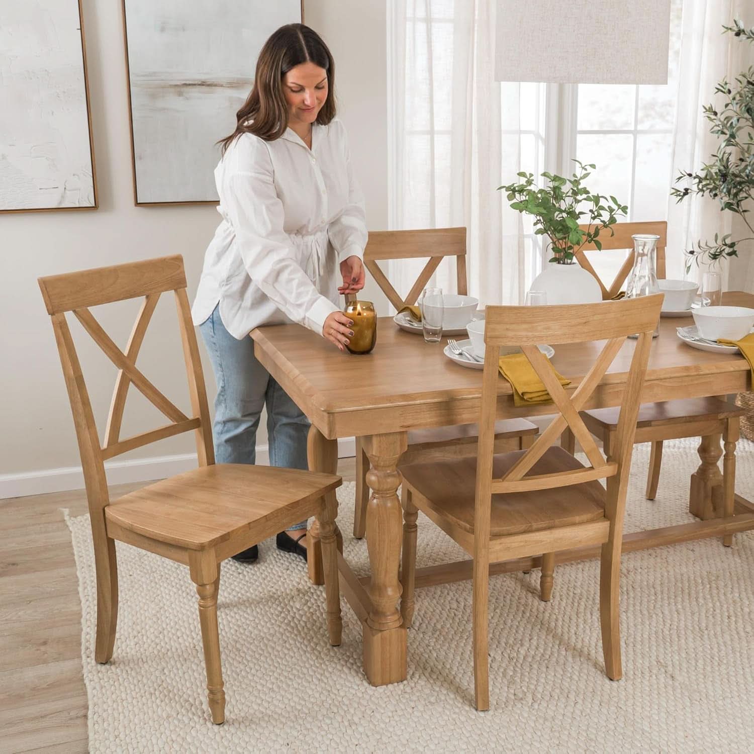 67 Inch Squire Trestle Farmhouse Dining Table Light Brown