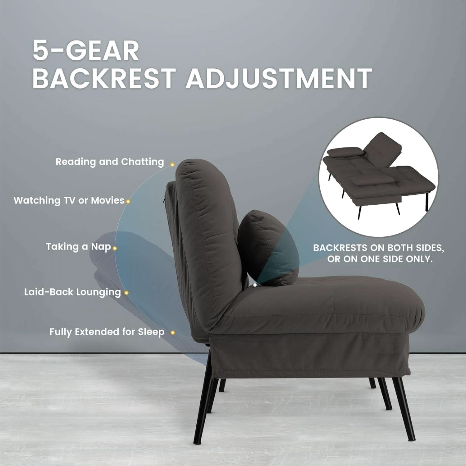 68 Inch Convertible Futon Sofa Bed With Adjustable Backrest