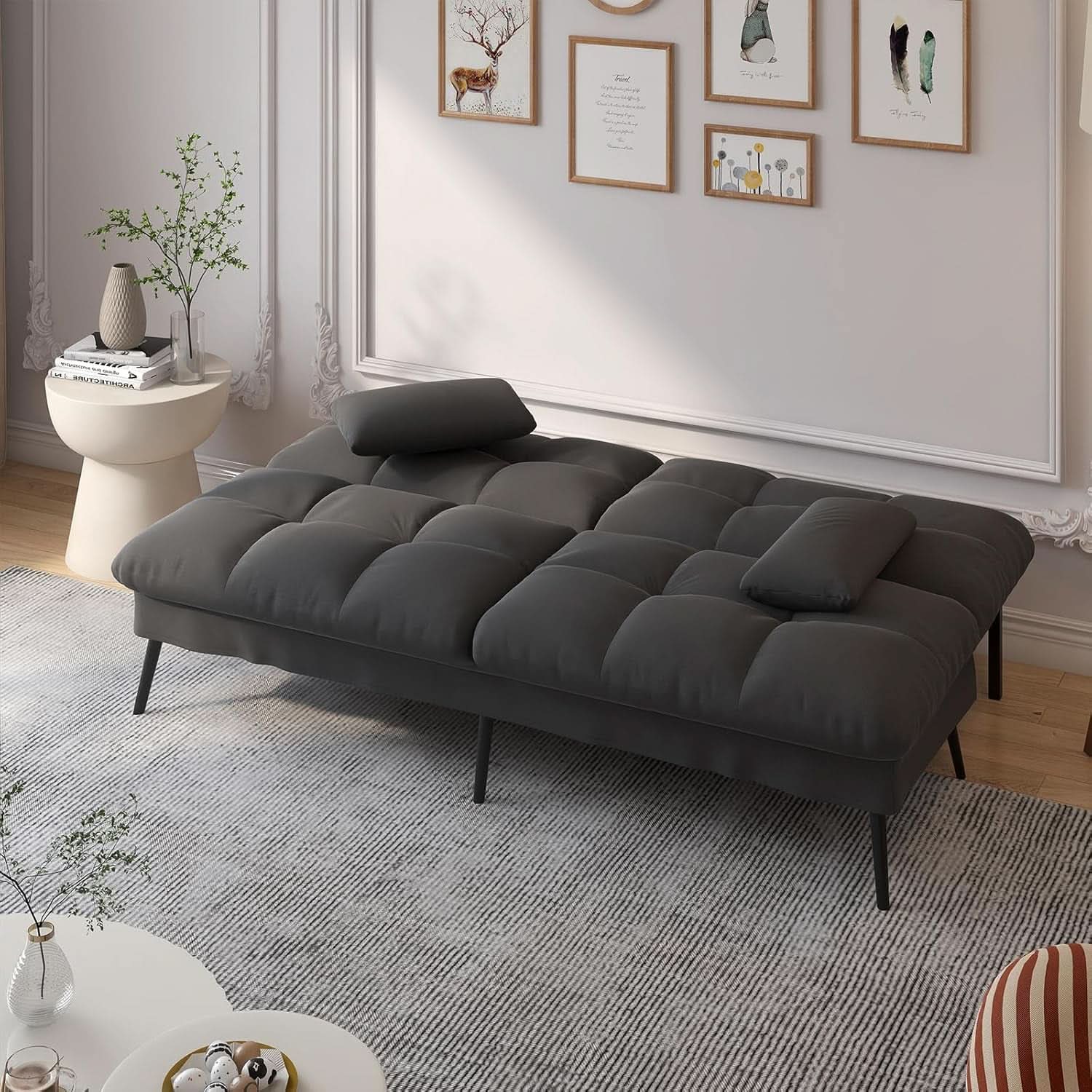 68 Inch Convertible Futon Sofa Bed With Adjustable Backrest