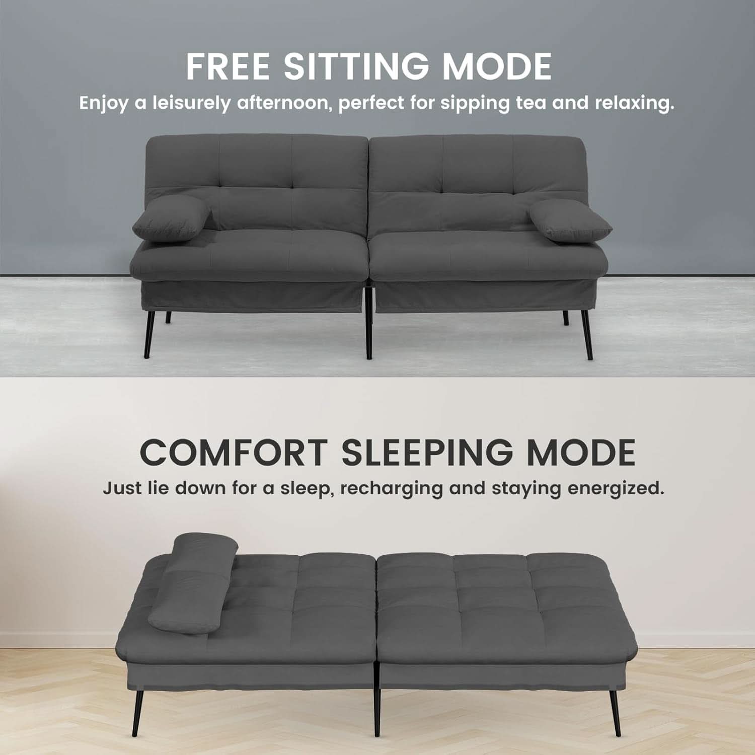 68 Inch Convertible Futon Sofa Bed With Adjustable Backrest