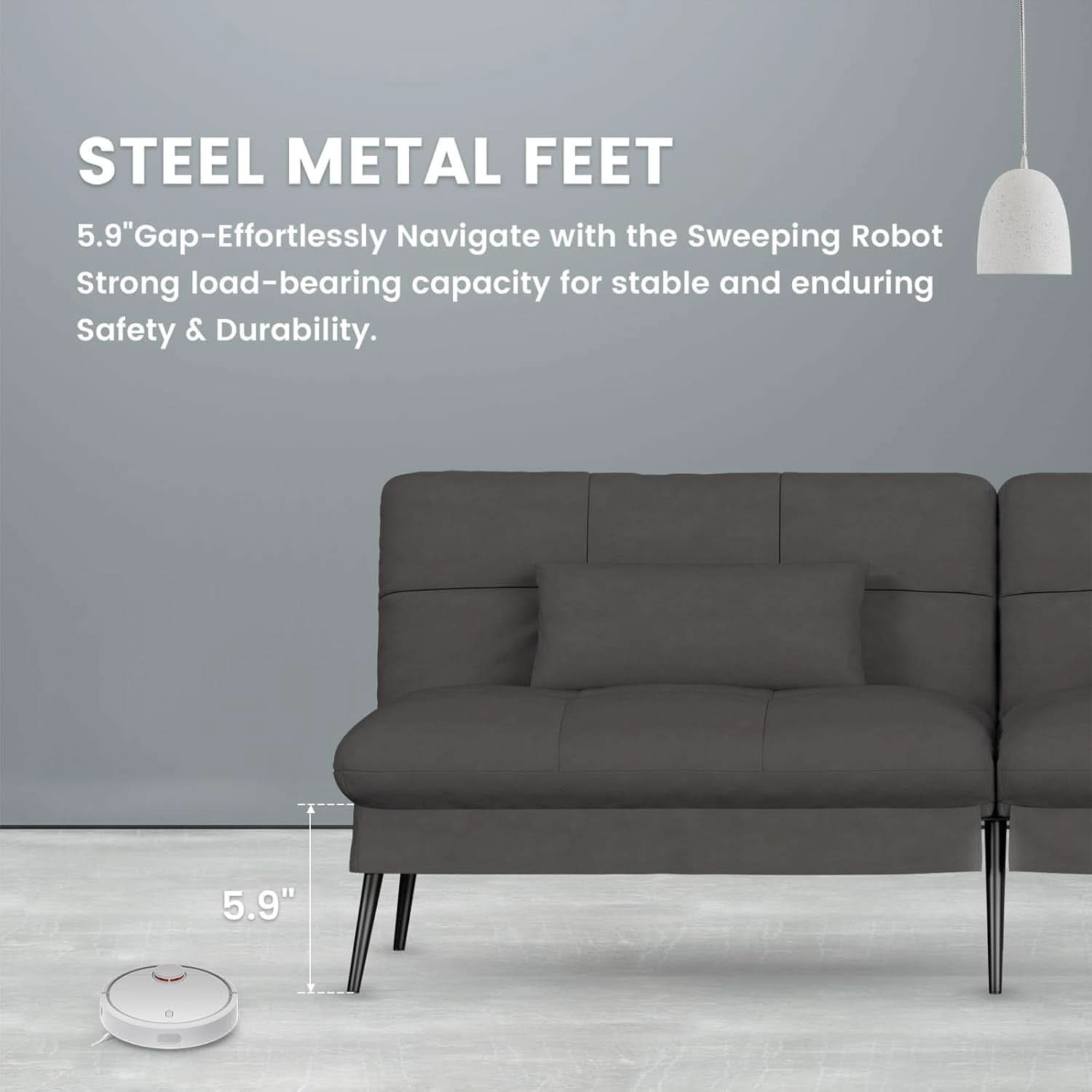 68 Inch Convertible Futon Sofa Bed With Adjustable Backrest