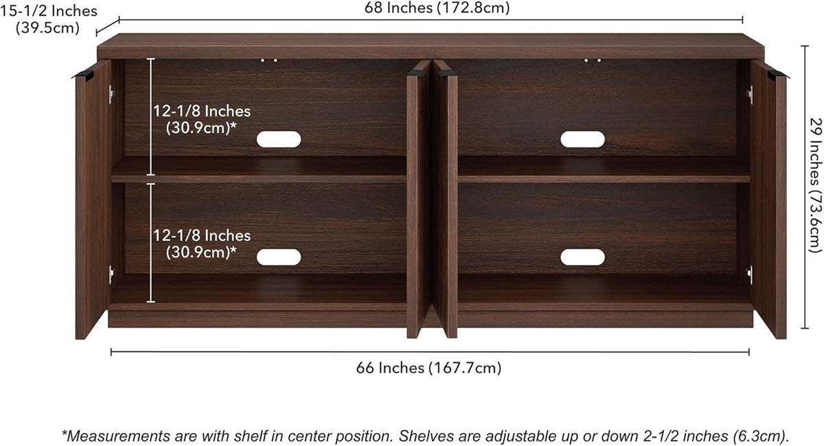 68 Inch Fluted Sideboard Buffet With Cable Management Alder Brown Finish