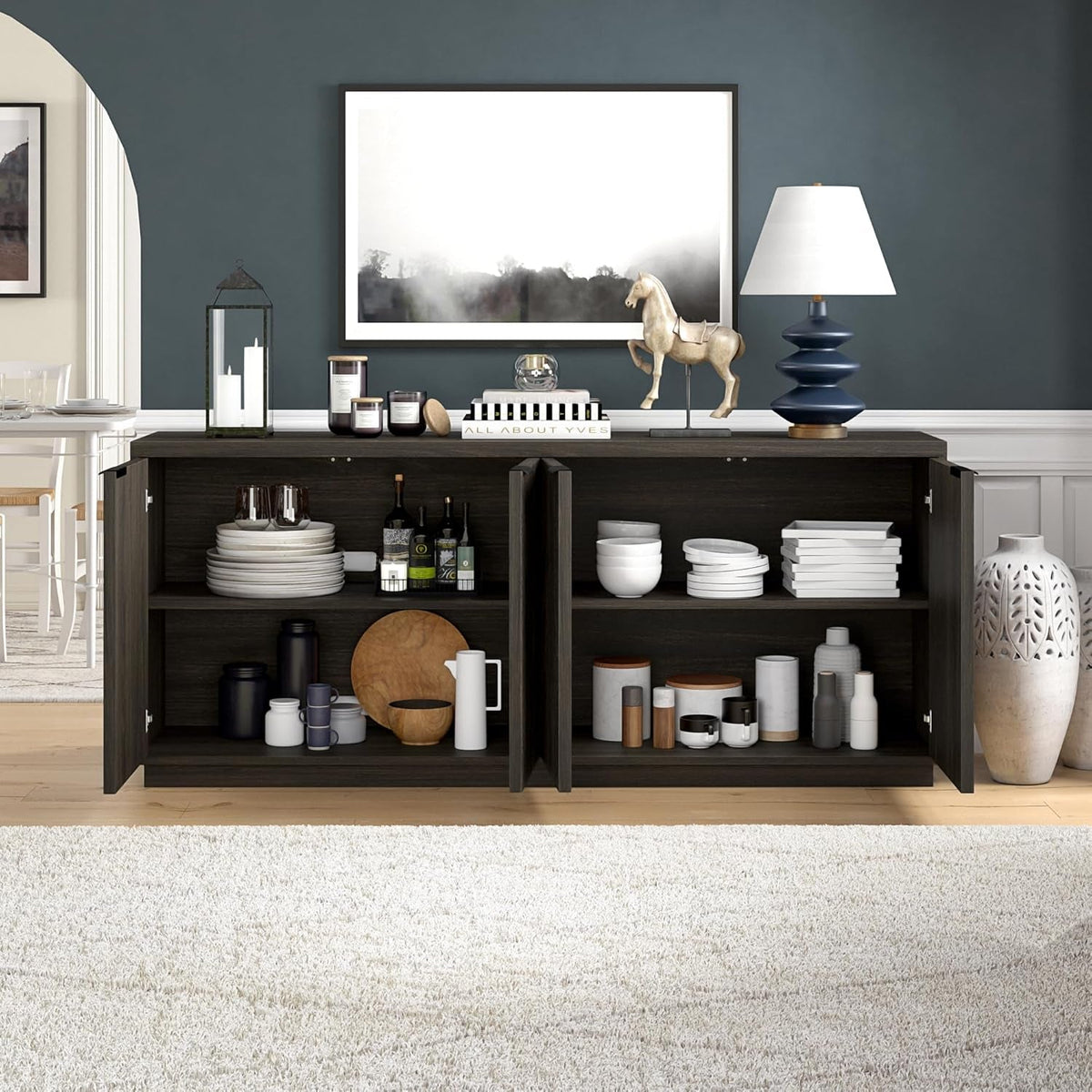 68 Inch Fluted Sideboard Buffet With Cable Management Alder Brown Finish