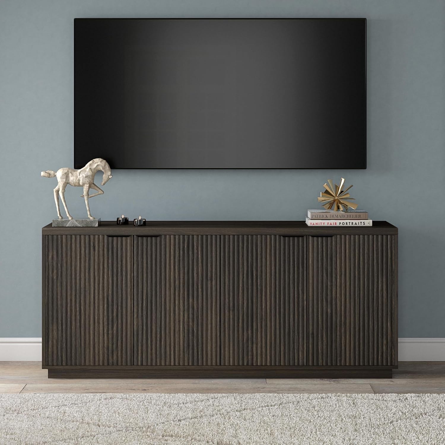 68 Inch Fluted Sideboard Buffet With Cable Management Alder Brown Finish