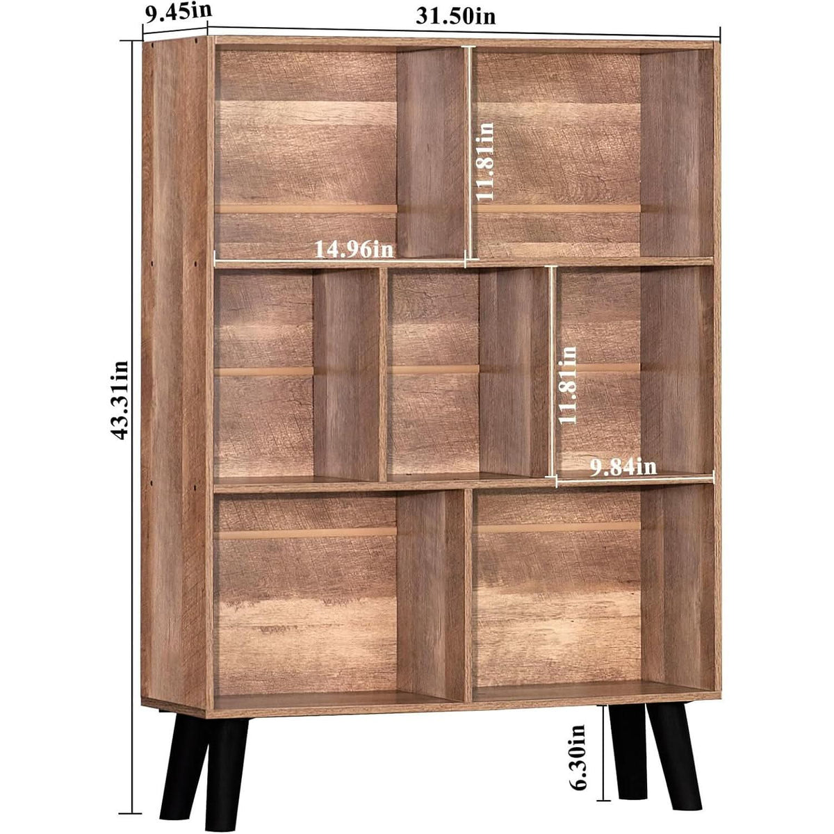7 Cube Bookshelf 3 Tier Modern With Legs Oak Grey Display