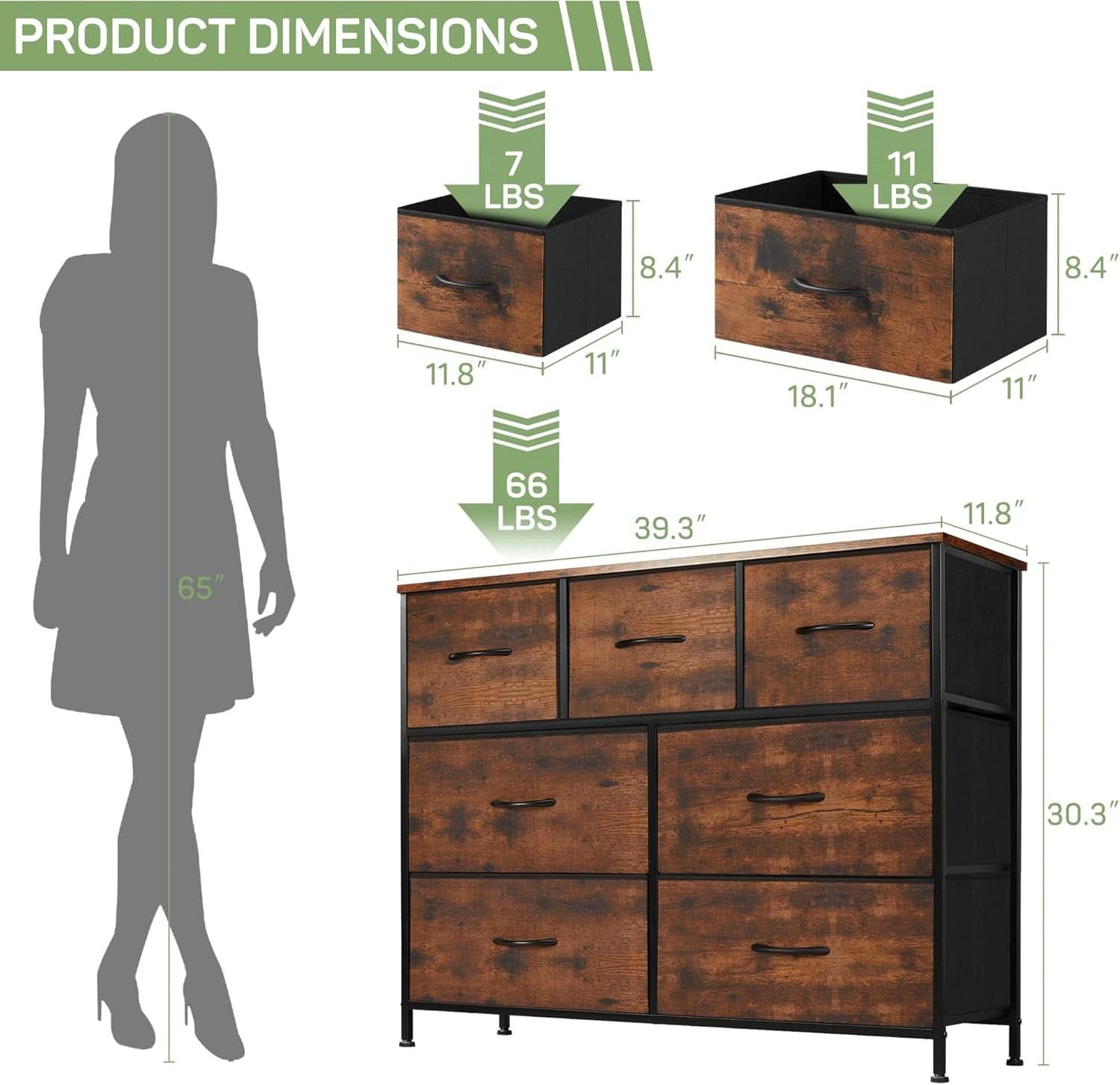 7 Drawer Bedroom Dresser With Anti Tip Storage For Clothes