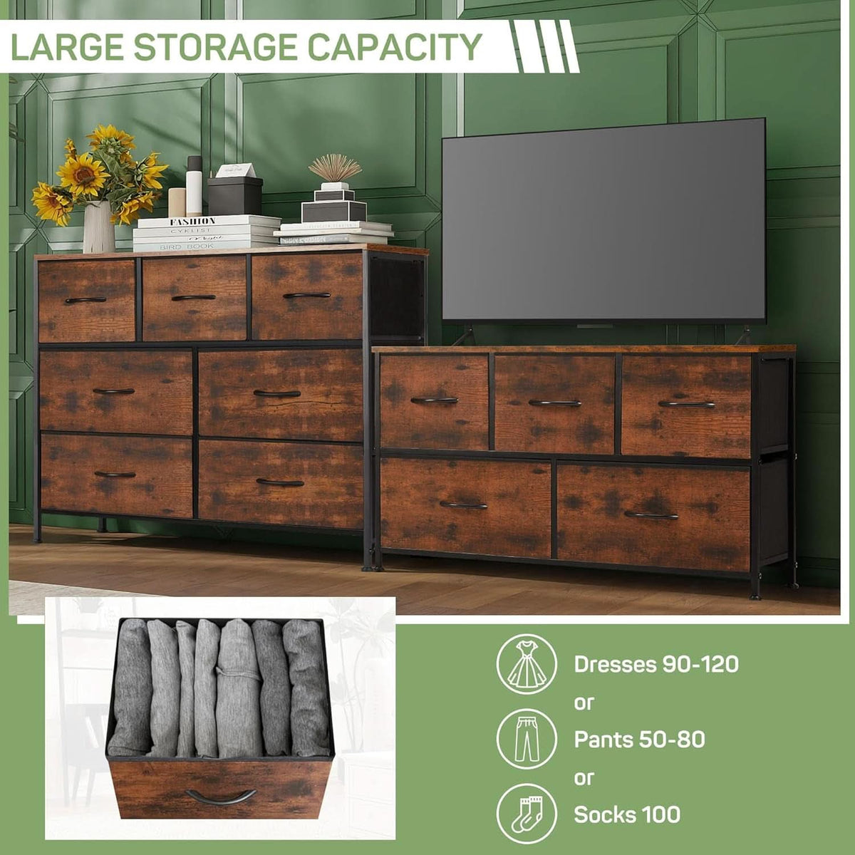 7 Drawer Bedroom Dresser With Anti Tip Storage For Clothes