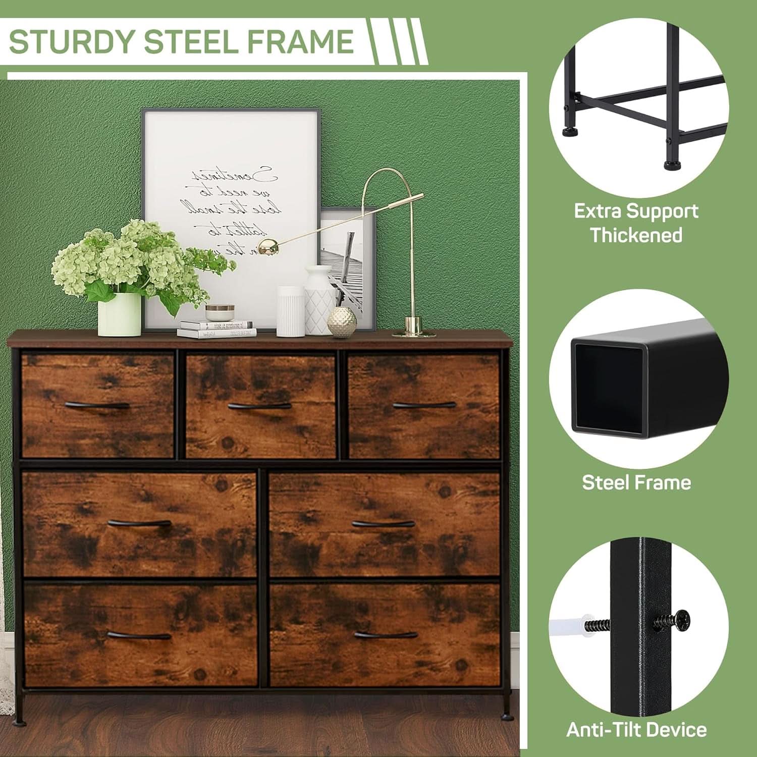 7 Drawer Bedroom Dresser With Anti Tip Storage For Clothes